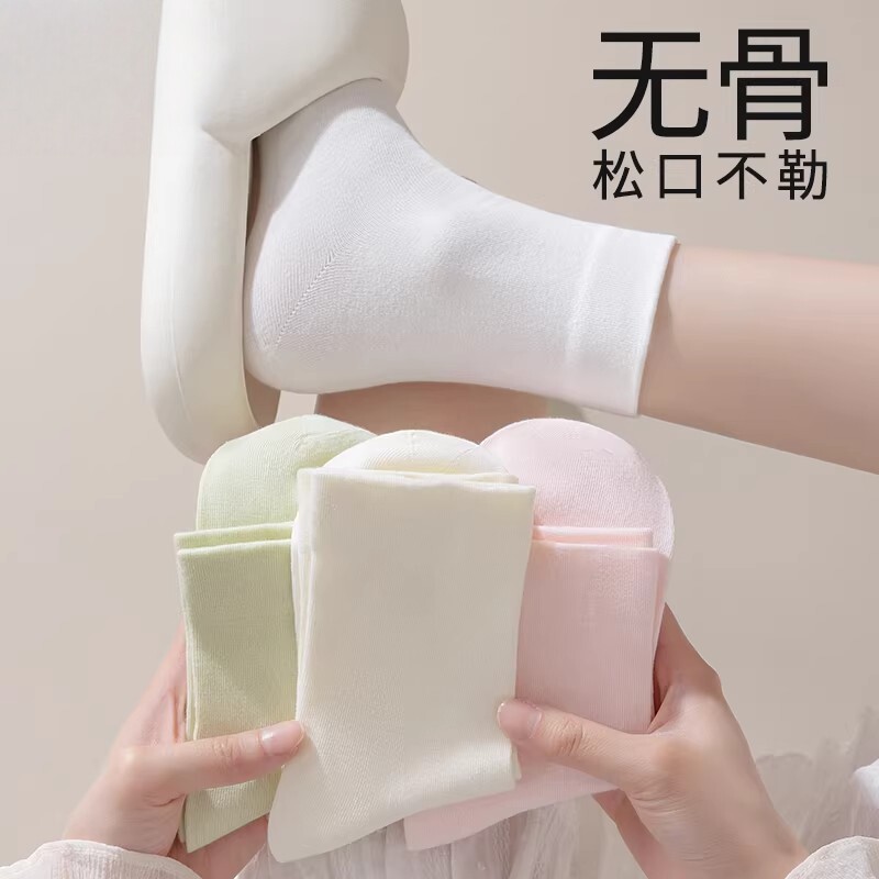 春夏女棉无骨中筒袜配小皮鞋