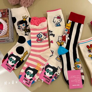 可爱创意卡通袜子女中筒袜纯棉春秋款长袜ins潮设计感网红款日系