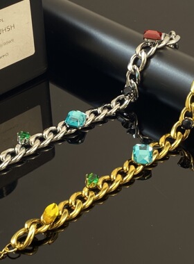 美式街头风高级感宝石钛钢手链 保色古巴嘻哈粗链条情侣百搭手链