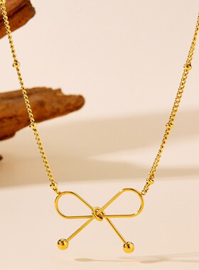 跨境女钛钢不掉色蝴蝶结金色新款高级感饰品批发其实手链项链套装