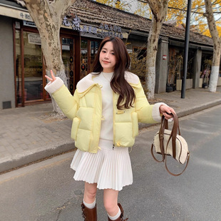 希音TEMU冬季 棉衣女加厚外套 外贸洋气娃娃领羊羔毛短款