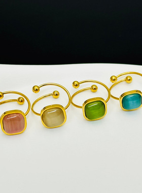 彩色方糖可调节开口新款法式不掉色钛钢戒指女指环小众小巧饰品