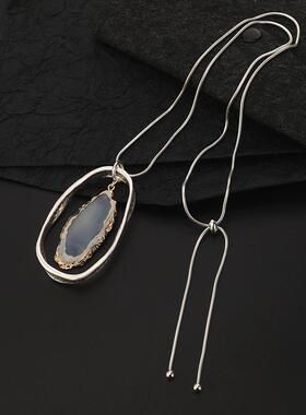 跨境欧美流行防天然石毛衣链外贸热销亚马逊新款女士长款项链