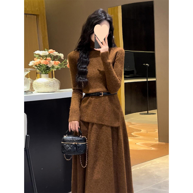 2025秋冬装新款穿搭小香赫本风法式高级感套装长裙针织连衣裙子女