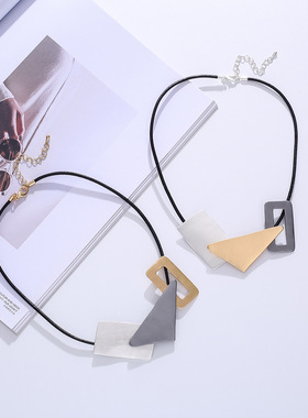 亚马逊爆款欧美流行秋冬时尚几何民族风异形撞色女士合金短项链