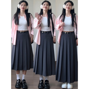 西装 百褶半身裙女春夏高腰显瘦a字裙小个子百搭长裙