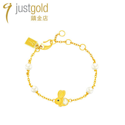 justgold镇金店玉灵兔黄金足金手链1227611Y