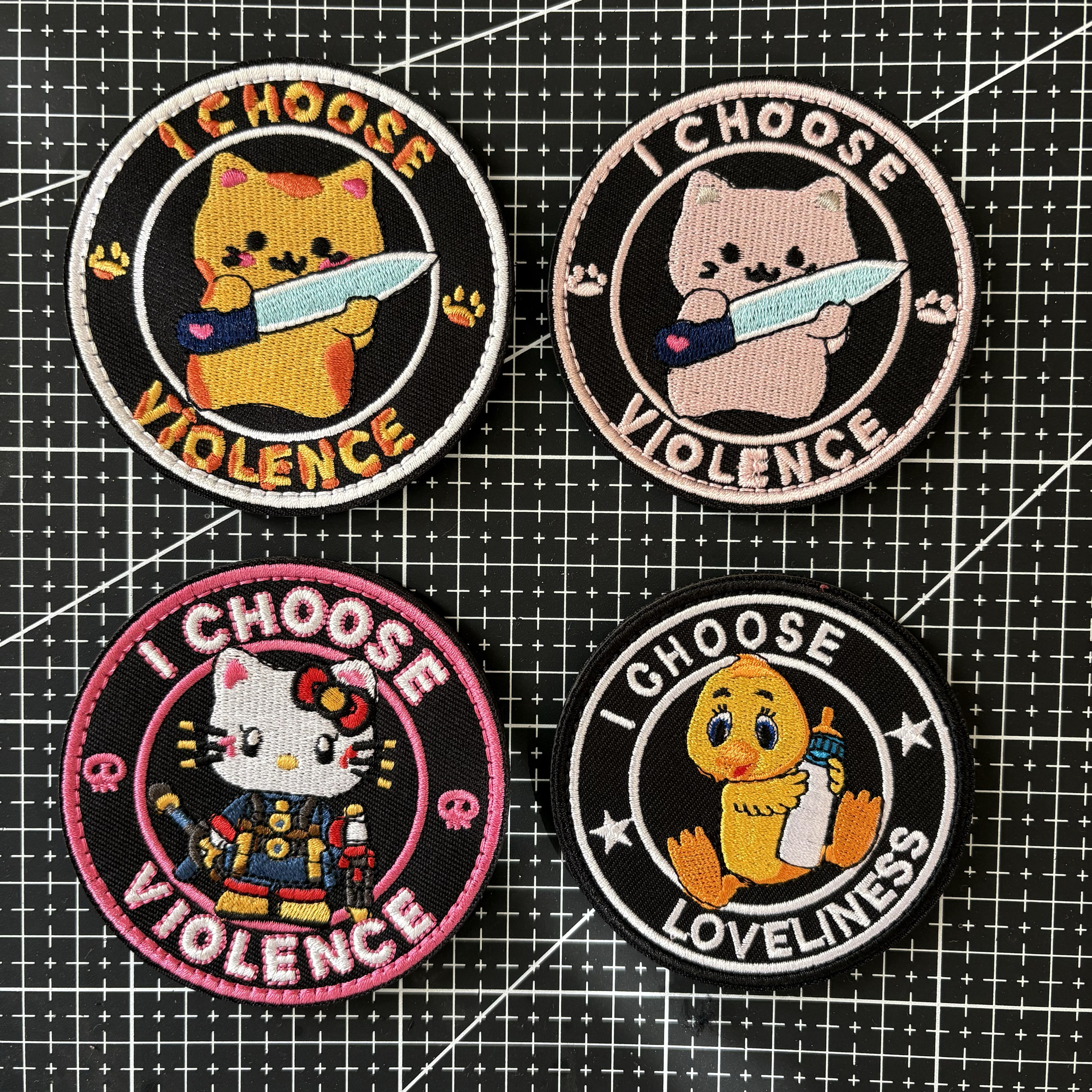 可爱拿刀猫咪我选择暴力趣味刺绣臂章魔术贴士气章背包贴冲锋衣贴