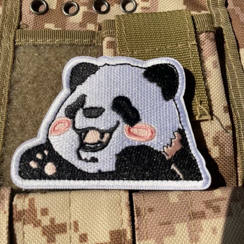 刺绣呆萌大熊猫魔术贴章 点赞鼓励猫咪士气章 创意个性布贴包贴