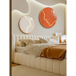 饰画高级感房间背景墙挂画抽象艺术线条圆形奶油风壁画 卧室床头装
