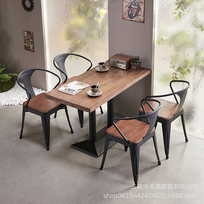 北欧铁艺实木清吧loft桌椅酒吧咖啡店桌子复古面馆餐厅成套餐