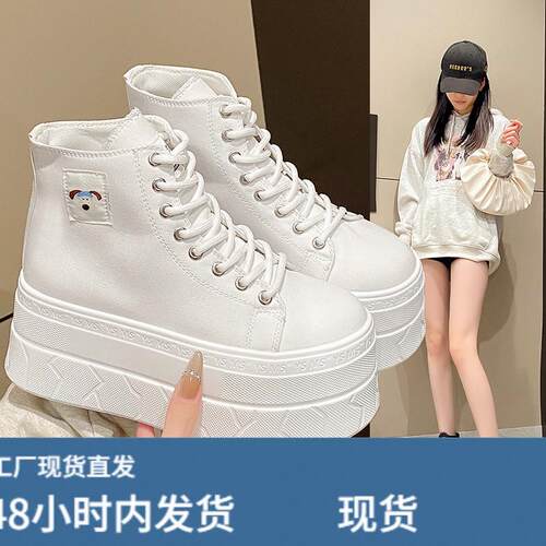 欧洲站增高帆布鞋女鞋高帮2025新款夏季百搭潮鞋透气厚底松糕板鞋