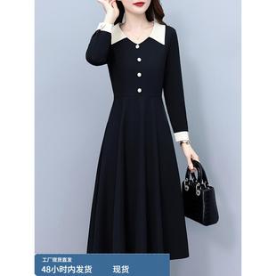 黑色长袖连衣裙女2025新款春秋款高档品牌轻奢高级感气质妈妈裙子