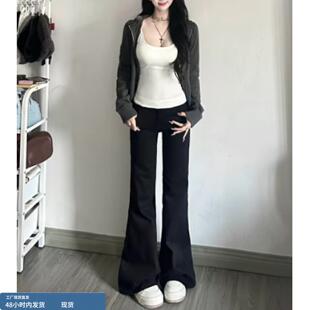 微喇叭牛仔裤女秋冬季2025新款高腰宽松初中高中学生阔腿加绒裤子