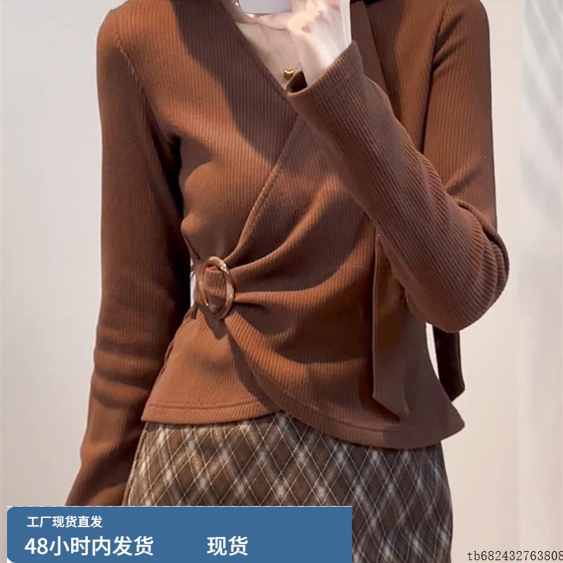 韩系时尚气质感设V领长袖小衫2025秋季新款修身高级感上衣显瘦女