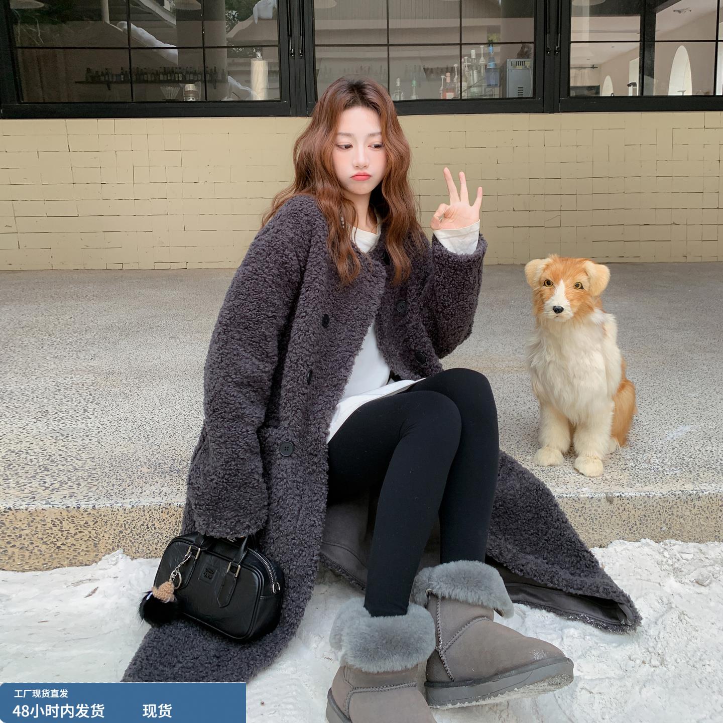 深灰色软糯颗粒绒羊羔毛保暖外套女秋冬季2025年新款长款气质大衣