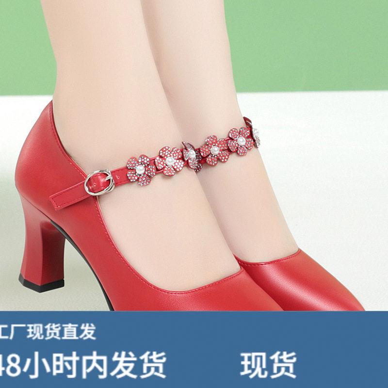 日本旗袍鞋中老年走秀鞋妈妈鞋单鞋粗跟女鞋高跟鞋配旗袍的鞋子软图片