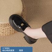一脚蹬懒人鞋 真皮厚底乐福鞋 气质增高小皮鞋 时尚 女2025年春秋新款