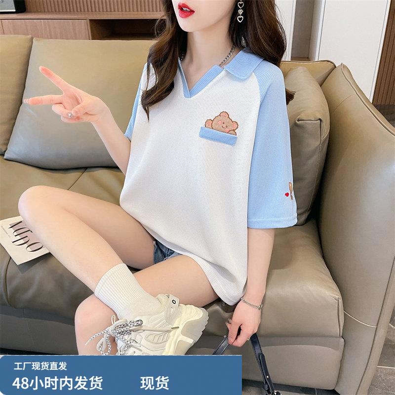 13岁大童宽松短袖T恤16少女夏装12到15初中学生女孩POLO衫上衣服