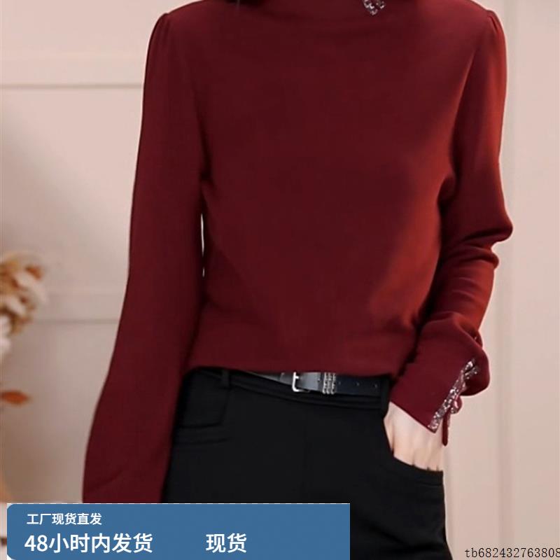 法式气质设计感红色长袖小衫2025秋季新款修身显瘦高级感上衣洋气