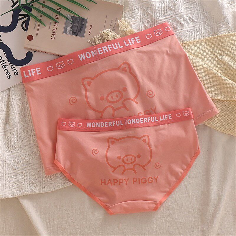 速发情侣内裤 可爱粉色猪猪纯棉透气一男一大码纯欲夏款中腰套装