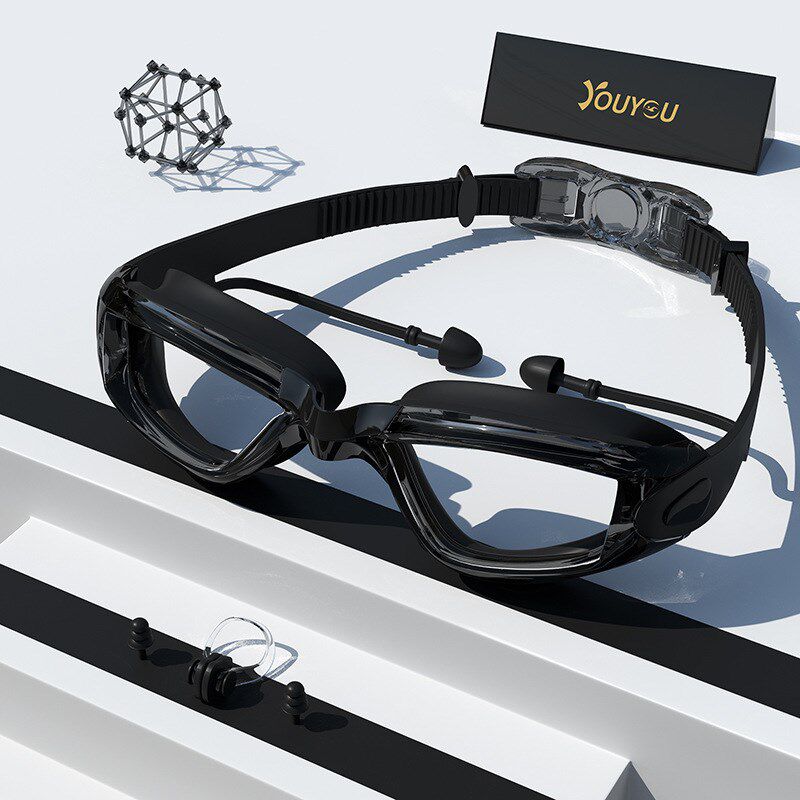 速发泳镜高清近视男大框泳镀镜带耳塞泳镜帽电防水防雾游泳装备