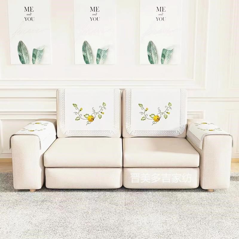 速发纯棉绣花沙发新背巾单人沙发盖布老式沙发套罩防式靠中尘沙发