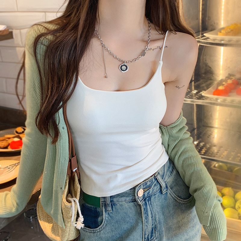 速发上带背心内搭夏外穿带胸垫一体白色美背辣胸纯棉打底甜抹小吊