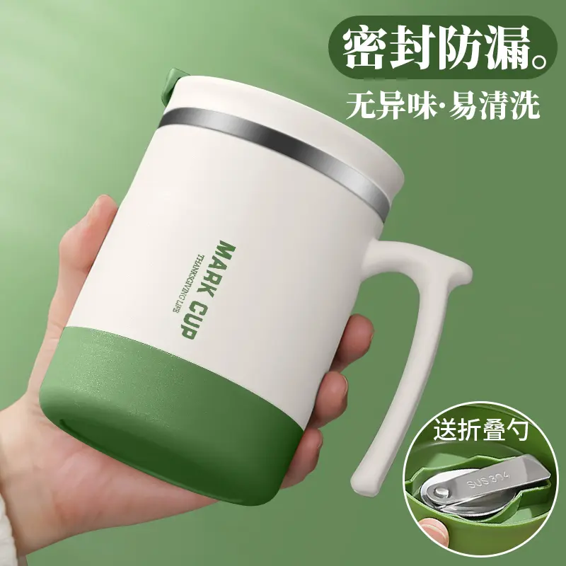 不锈钢杯子带盖带勺子马克杯图片