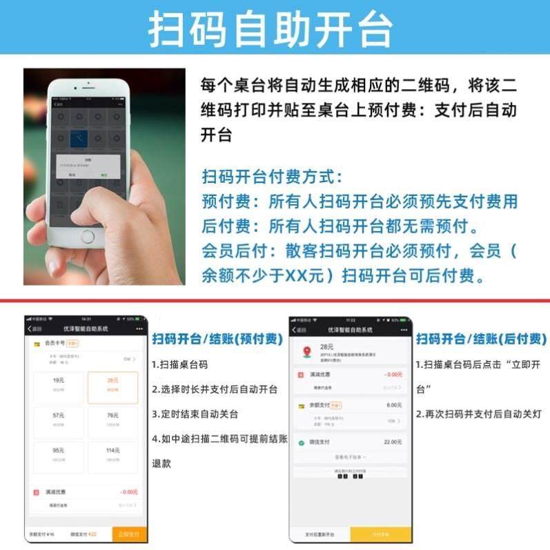台球计费系统棋牌室茶楼桌球厅无人自助计时收费收银管理软件共享