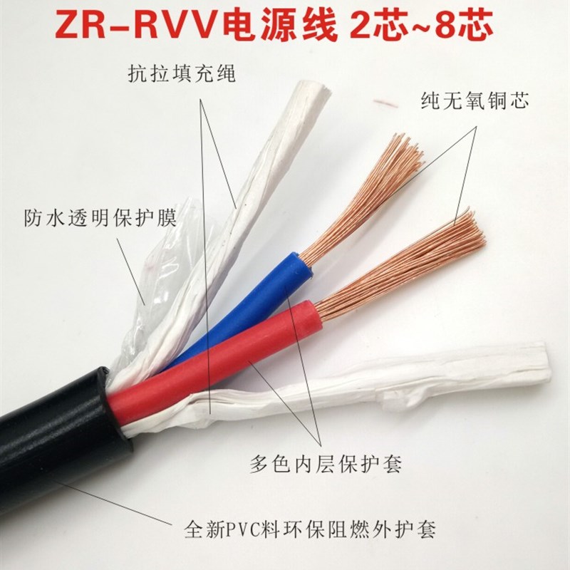 rvv2芯3 4 5 6 x 0.5/0.75/1.0/1.5/2.P5平方纯铜电源线电缆软护