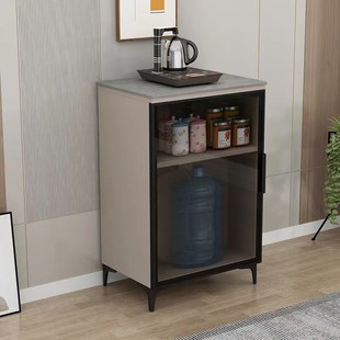 奶油风岩板客厅厨房办公室直饮茶吧机咖啡机置物边柜下置水桶单门