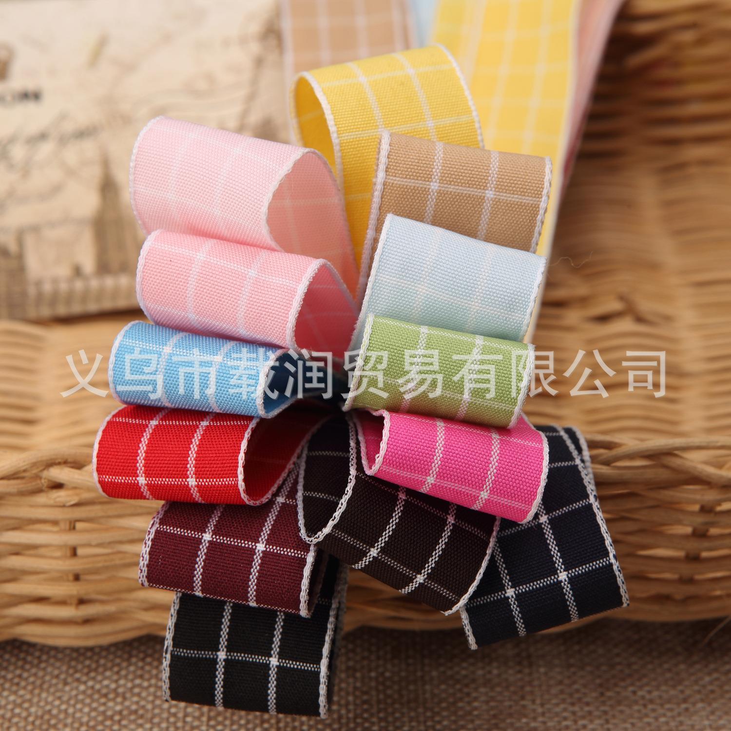 爆款彩色格子织带diy手工蝴蝶结儿童发饰配件材料织带白线格子带