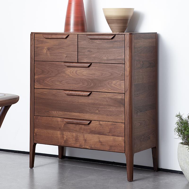 北美黑胡桃木斗柜收纳柜意式实木五斗柜客厅抽屉柜子北欧卧室斗橱