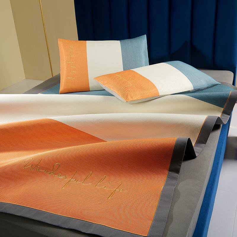 养生凉席 可水洗折叠夏季冰丝凉席三件套1.8m床1.5拼色空调软席子