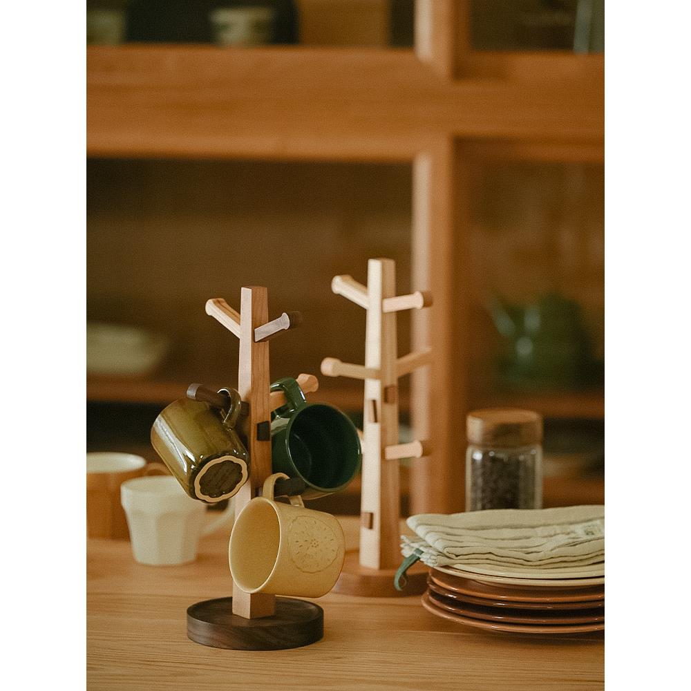 回家日本经典创意树形实木茶杯架桌面装饰装饰品存储架