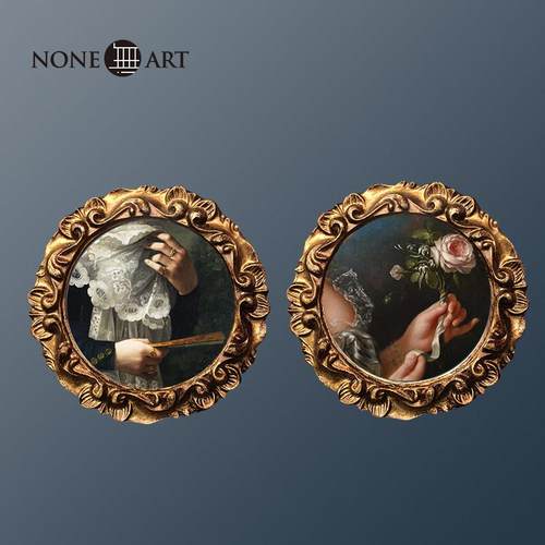 NONEART复古做旧法式镜子小众ins摆件圆形相框电表箱装饰画挂画