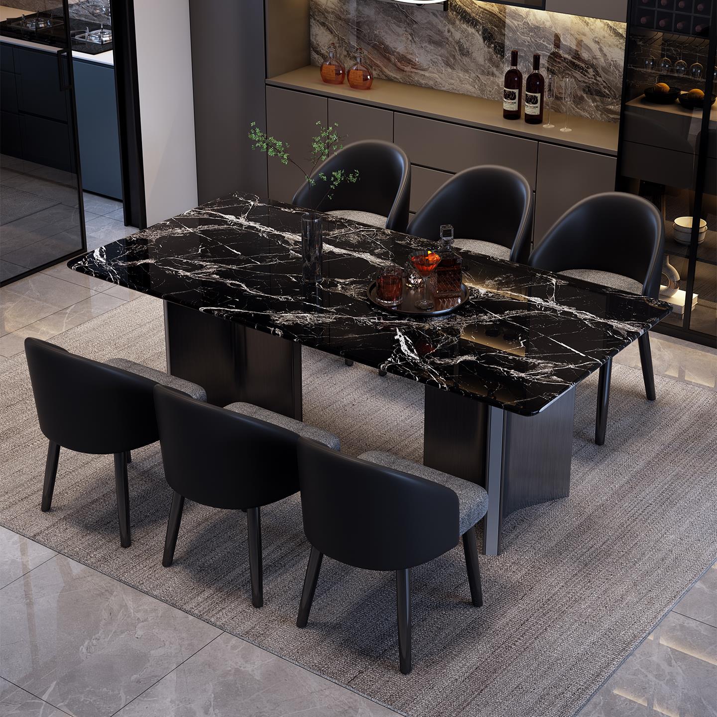 轻奢高级感大理石餐桌椅组合现代简约2025新款吃饭长方形桌子家用