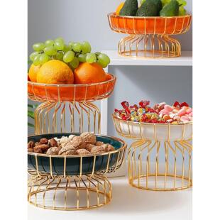 轻豪华陶瓷高水果零食糖果盘珠宝蛋糕托盘客厅家庭铁大斯堪的纳维