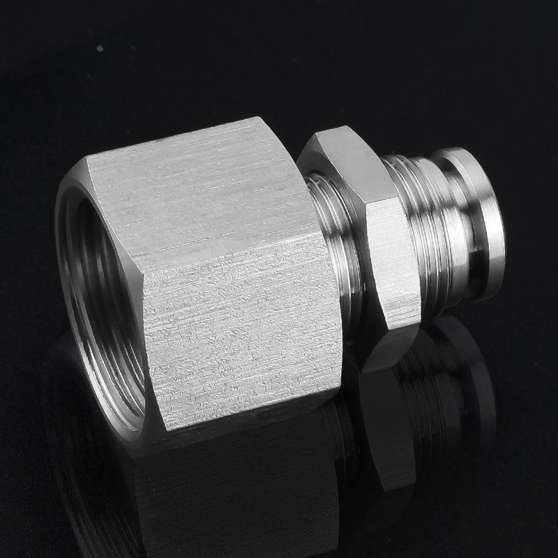 304不锈钢 PMF隔板内螺纹快速插接头 8mm气管内牙4分 02 穿板直通