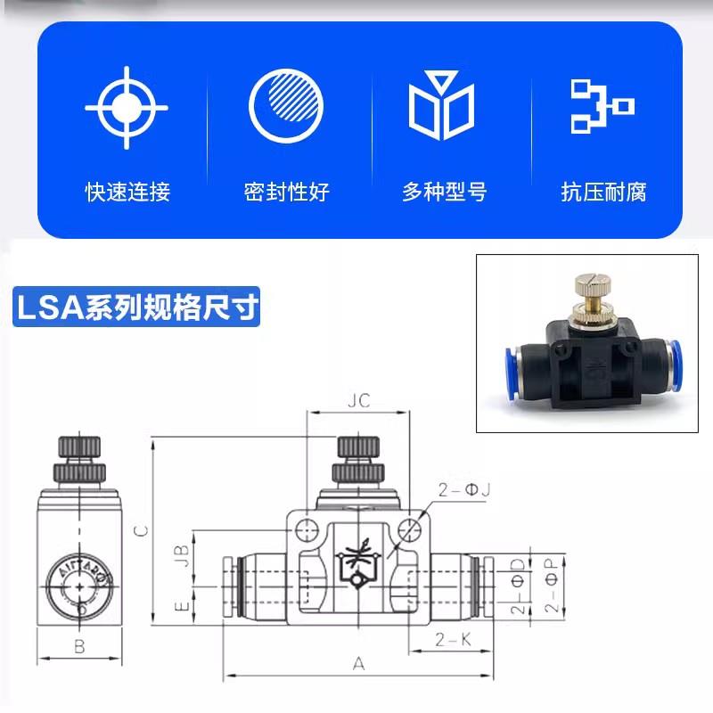 气动气管接头管道白色节流阀LSA SA4PA6 SA8 SA10 SA12管道直通阀