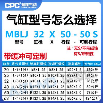 亚德客型MBLJ可调迷你气缸MBLCJ20/25/32/40/63X25X50X75X100-50S