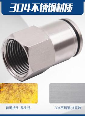 SU304不锈钢气动内螺纹快插直通PCF8-02/6-01/10-03气管接头12-04