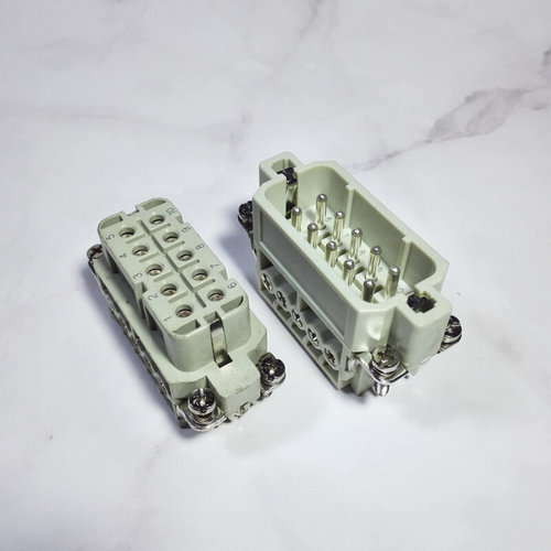 。矩形插座10P小型单扣重载热流道连接器电子插头工业弯头直头10