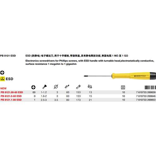 瑞士PB Swiss Tools PB 8121 ESD防静电进口十字精密螺丝刀起子