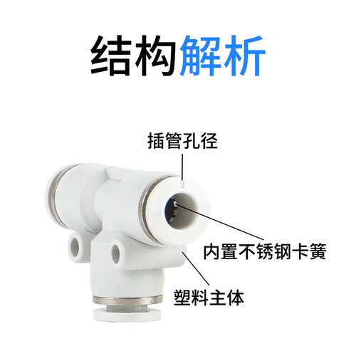 白色接头气动气管接头T型三通PE4/PE6/PE8/PE10/PE12/PE16