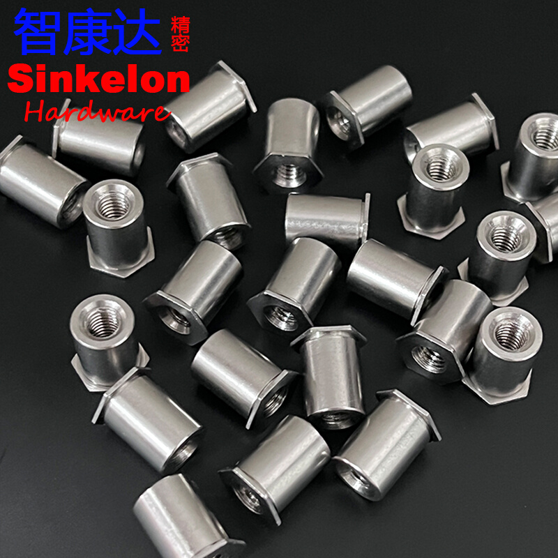 。304不锈钢通孔压铆螺母柱压板螺柱精密铆螺套SOS M4*3~20外径7.