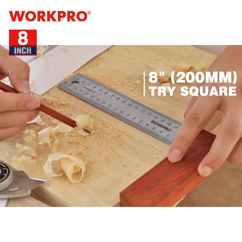 WORKPRO木工直角尺不锈钢90度宽座多功能木工标注尺公英制