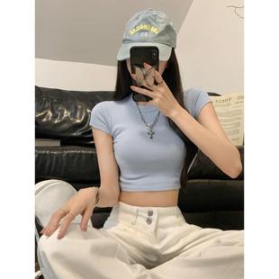 辣妹纯欲风休闲内搭短袖T恤女夏季小个子紧身显瘦短款露脐上衣ins