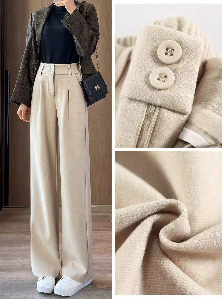 杏色阔腿裤女秋冬高腰显瘦直筒西装裤2026新款小个子加厚休闲裤子